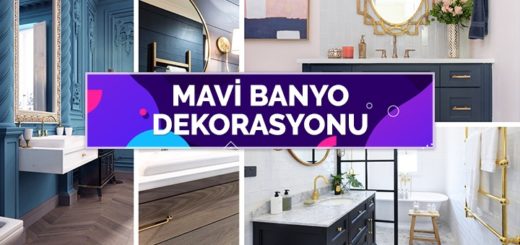 Avangard ve Amerikan Tarzına Sahip Gold ve Mavi Renklerin Hakim Olduğu Banyo Dekorasyonu